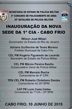 Placa da nova sede da 1ª Companhia do 25º Batalhão de Polícia Militar (25º BPM).
